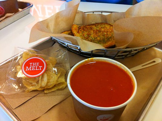 The Classic Melt & Soup Combo and Kettle Chips at The Melt, Stanford Shopping Center, Palo Alto, CA