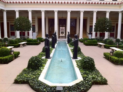 Getty Villa Malibu - View of Inner Peristyle Garden and Bronze Sculptures