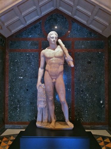 Lansdowne Herakles sculpture (Roman marble statue dates back to AD 125) is on view at the Getty Villa Museum in Malibu