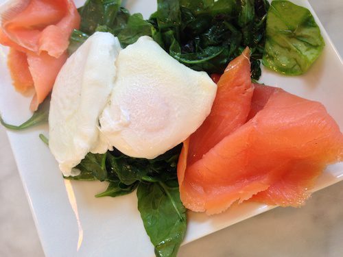 Paleo Poached Eggs with Spinach and Smoked Salmon at Bumble restaurant in Los Altos, CA © LoveToEatAndTravel.com
