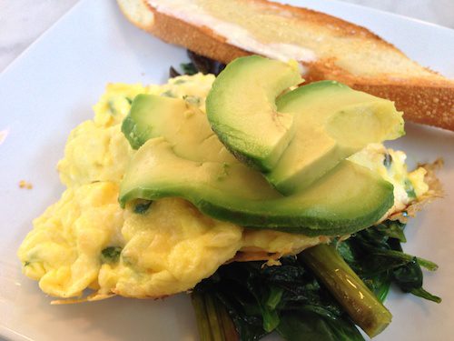 Green Eggs with Spinach, Asparagus and Avocado at Bumble restaurant in Los Altos, CA © LoveToEatAndTravel.com