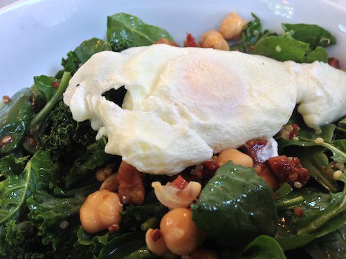 Morning Greens topped with Poached Egg at Bumble restaurant in Los Altos, CA © LoveToEatAndTravel.com