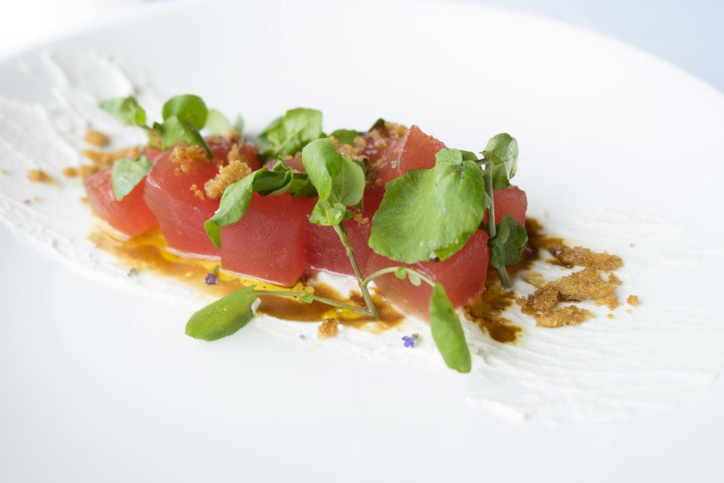 Spring Small Bites - Compressed Watermelon Salad w/Lavendar-infused Honey - photo credit: CLIFT Hotel