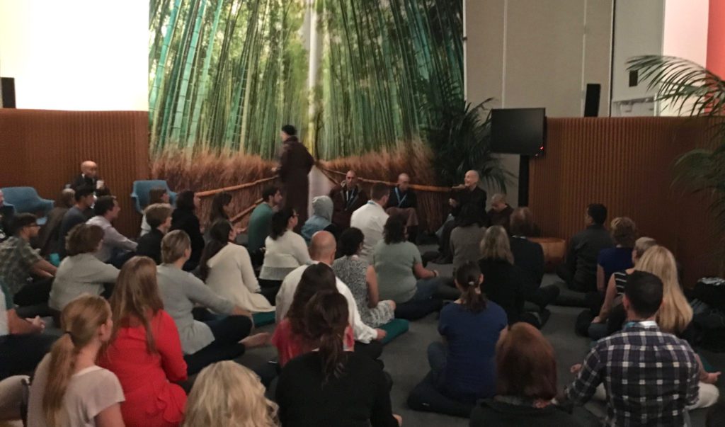 Guided Mindfulness Meditation at Dreamforce conference in SF - photo © Love to Eat and Travel