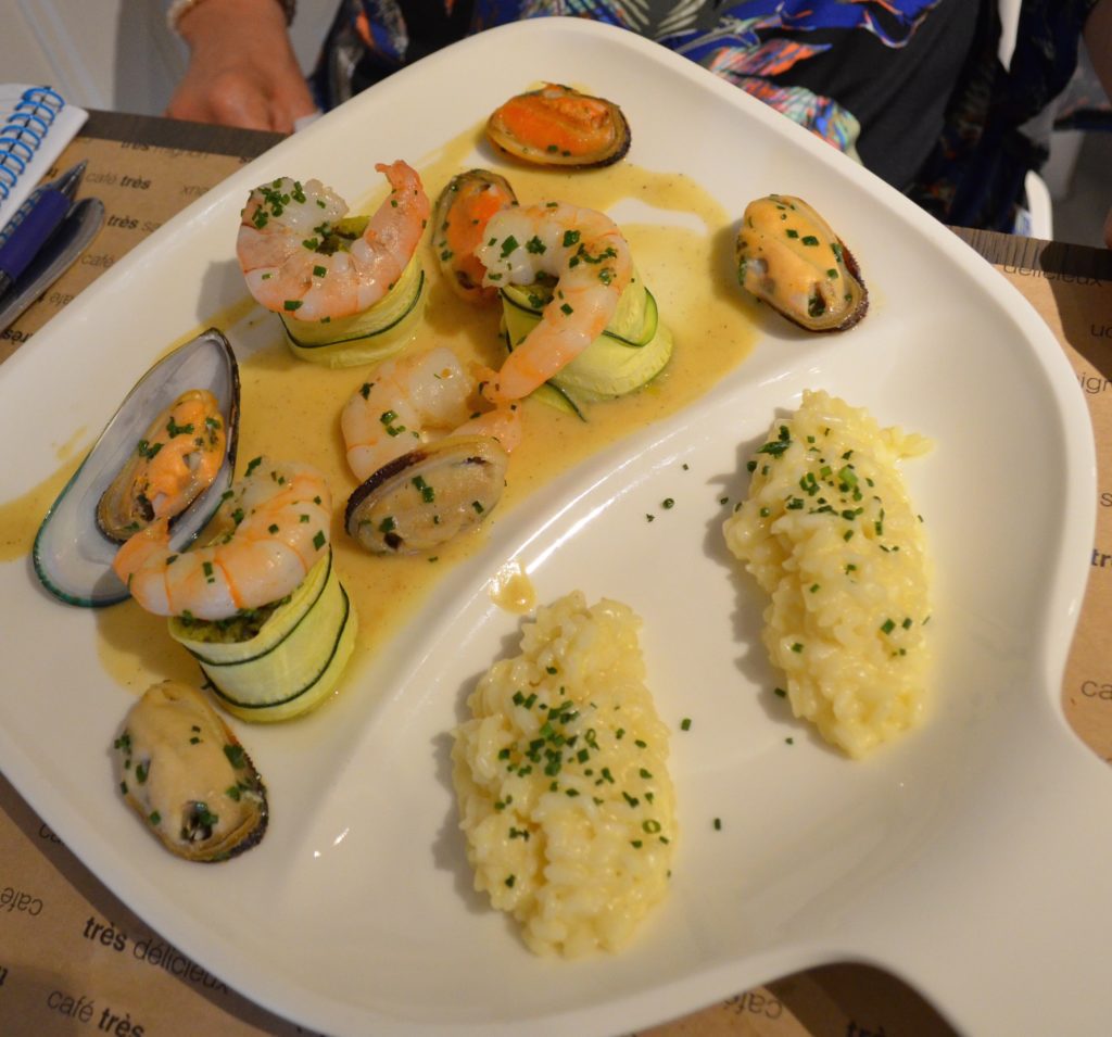 Montreux Tres Cafe shrimp mussels and risotto - Credit: Francoise Brooks
