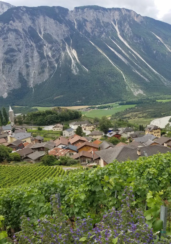 Varen view of the butterfly vineyards -Rhone river valley-Alps-village - Credit: Deborah Grossman