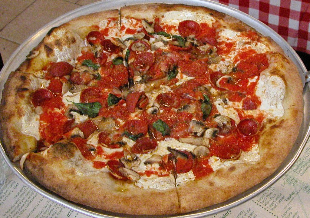 Pepperoni, Sausage and Mushroom Pizza – © LoveToEatAndTravel.com