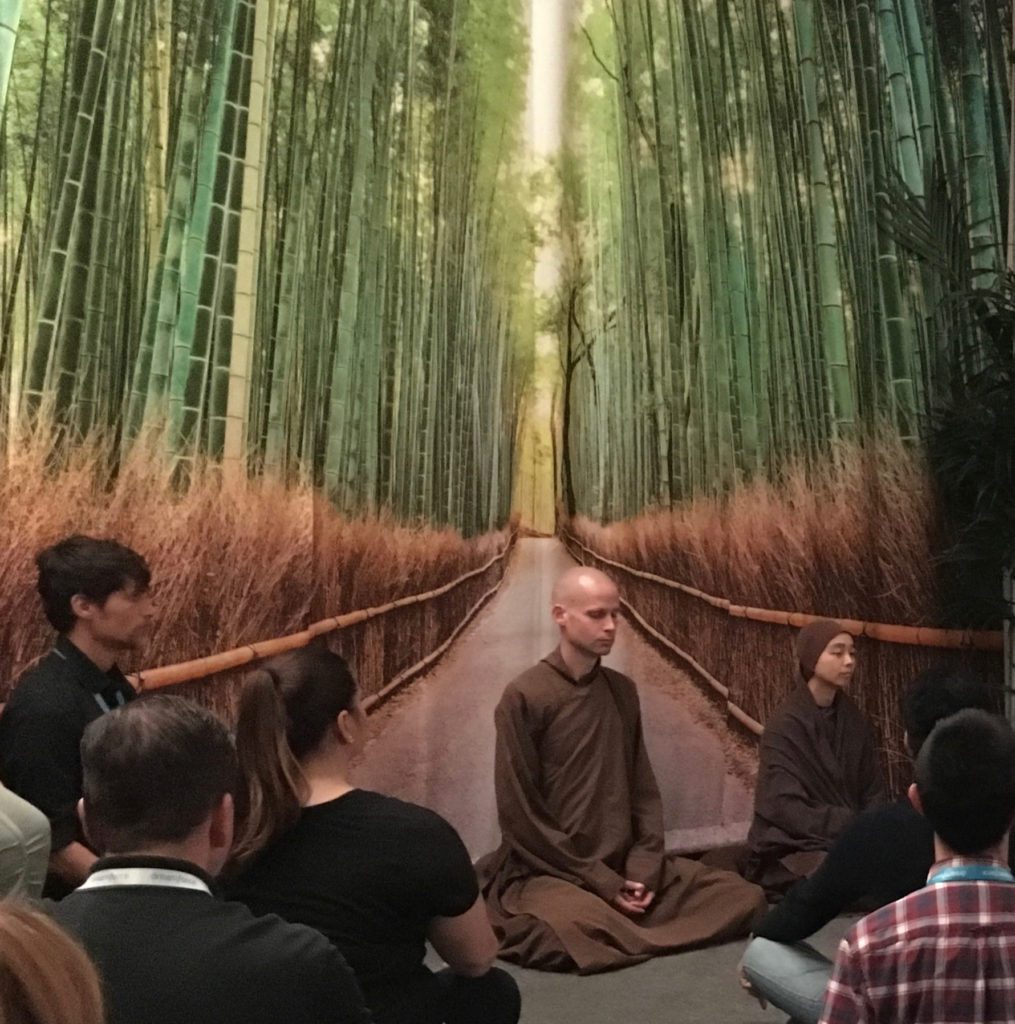 Guided Mindfulness Meditation with monks at Dreamforce conference in SF - photo © Love to Eat and Travel