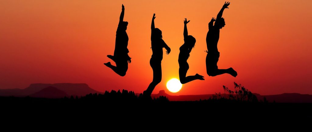 fun, jumping for joy, sunset