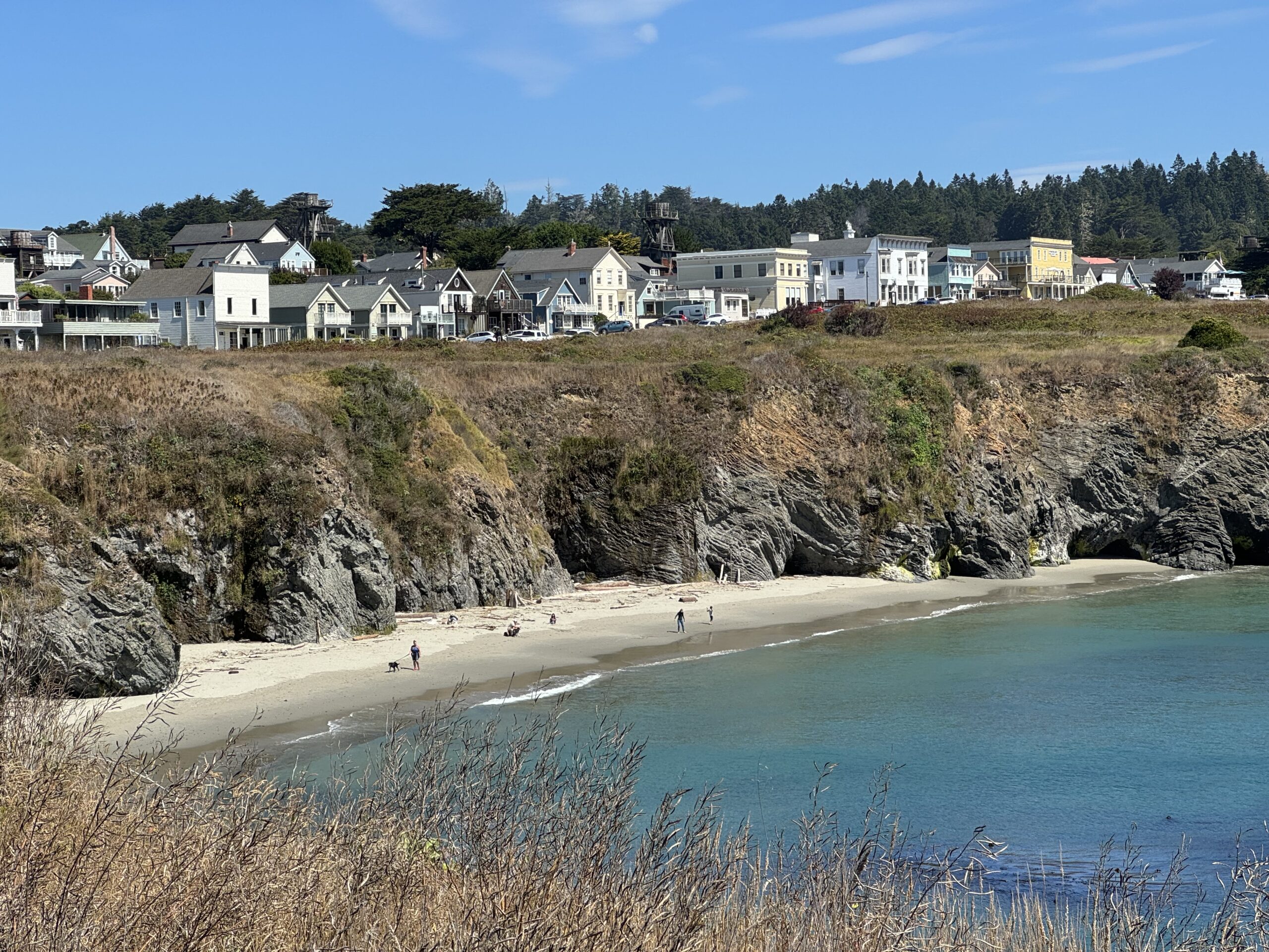 Mendocino Village above beach and coastline - © lovetoeatandtravel.com